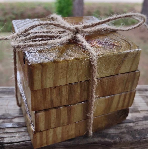 Rustic Wood Coasters (Handmade) Set of 4 - Picture 3 of 5